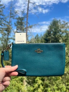 COACH Corner Zip Wristlet Wallet Deep Turquoise 22952 AUTHENTIC NWT